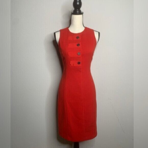 J. McLaughlin Orange Sleeveless Vintage Button Sheath Dress - Picture 13 of 14